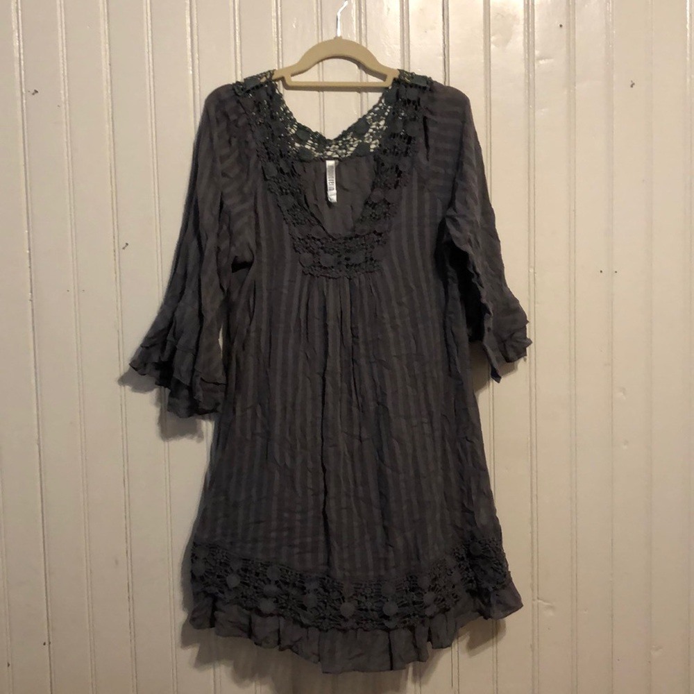 Grey Swing Dress w/ Lace Detail